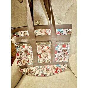 LeSportsac Everyday Tote Bag Floral Print Ripstop Nylon Multi-Pocket Travel Bag